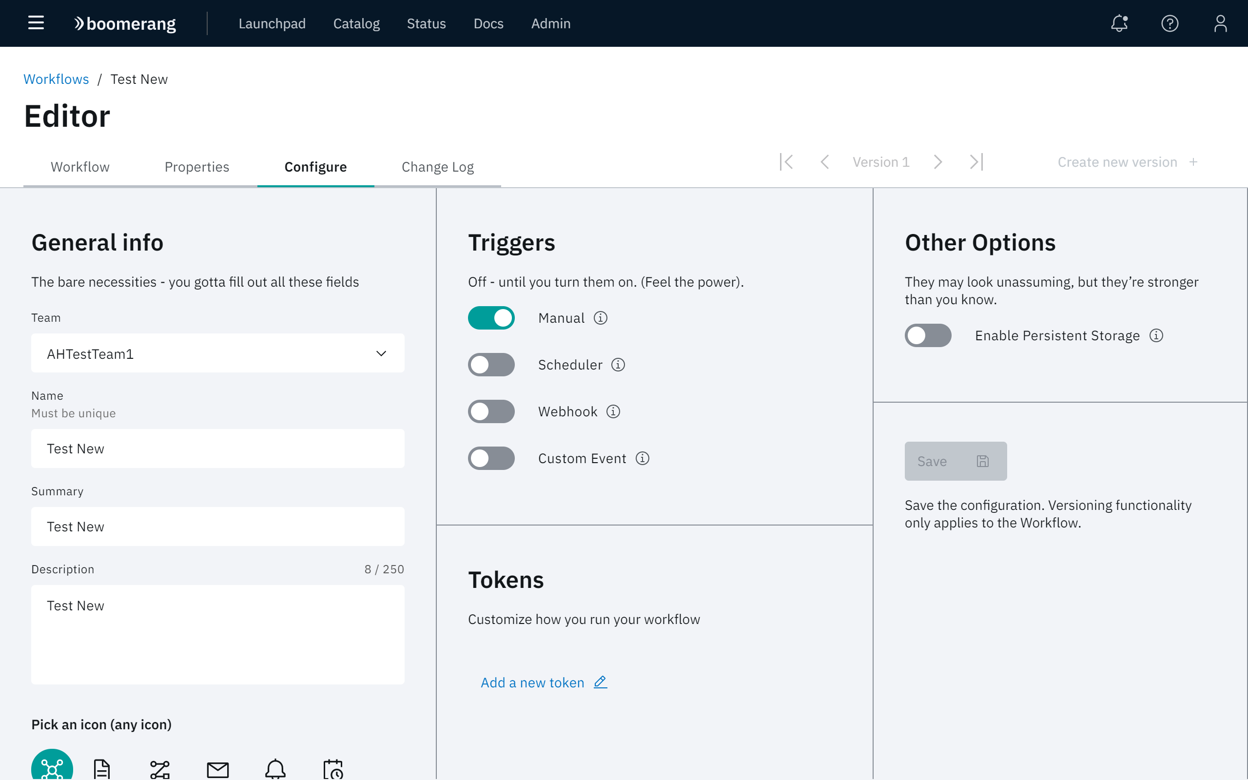 Configure tab