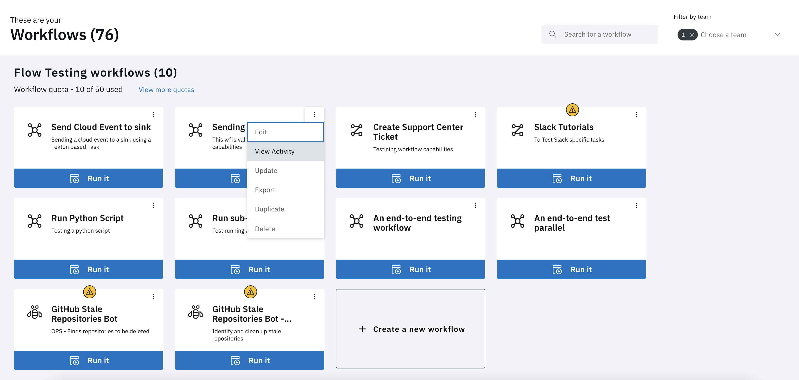 Workflows Page