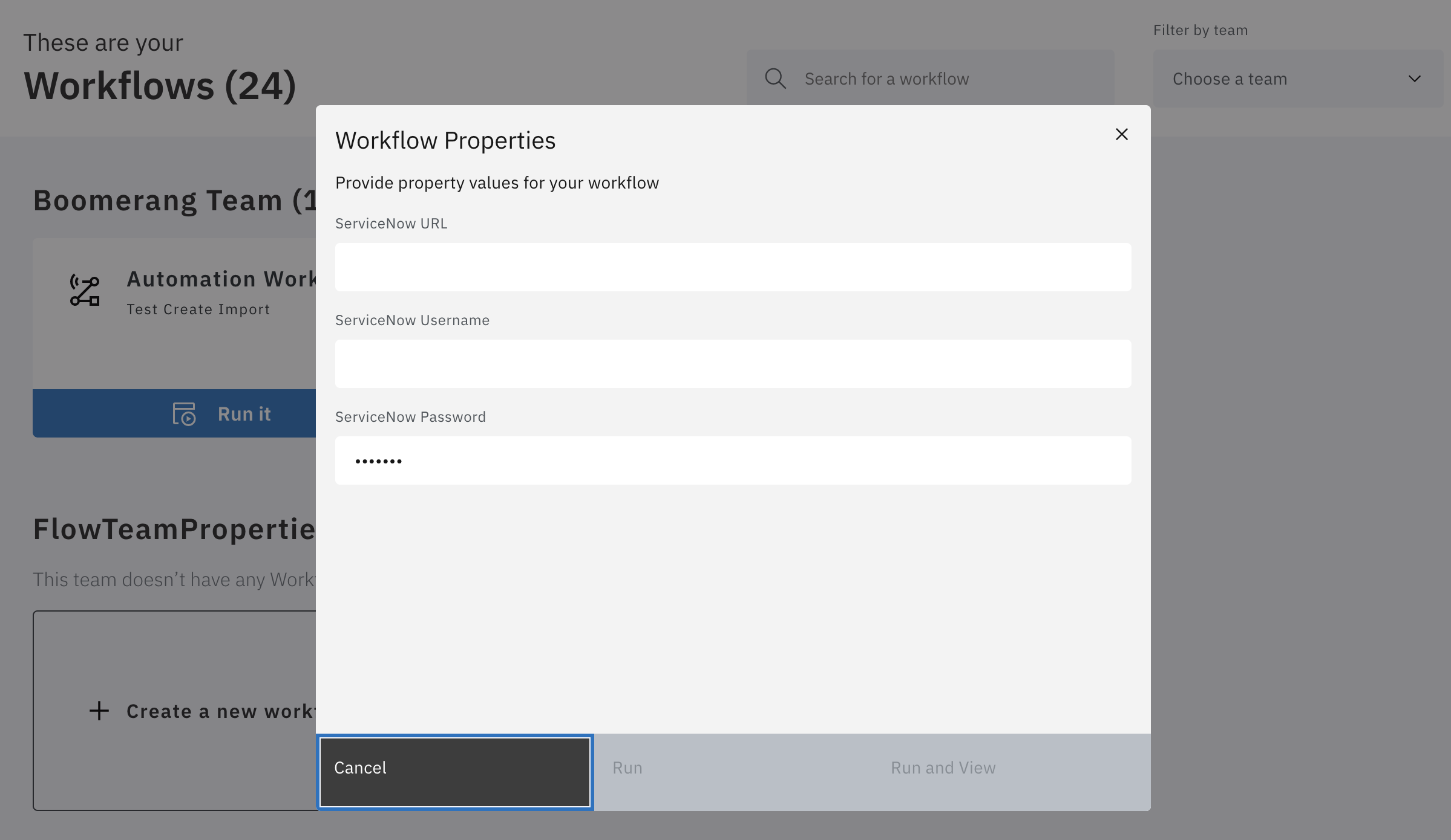 Execute a Workflow with inputs